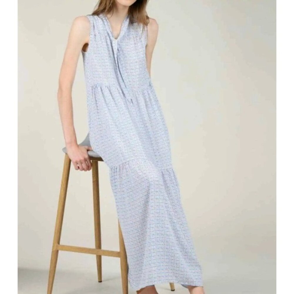 Molly Bracken Dress Maria Sidonio Blue Maxi Sleeveless Extra Small Tiered NEW